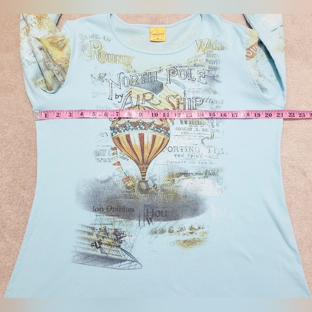 Katina Marie Woman's Size XL Graphic Top Made In USA 100% Cotton Air Ship Bling - Picture 9 of 13